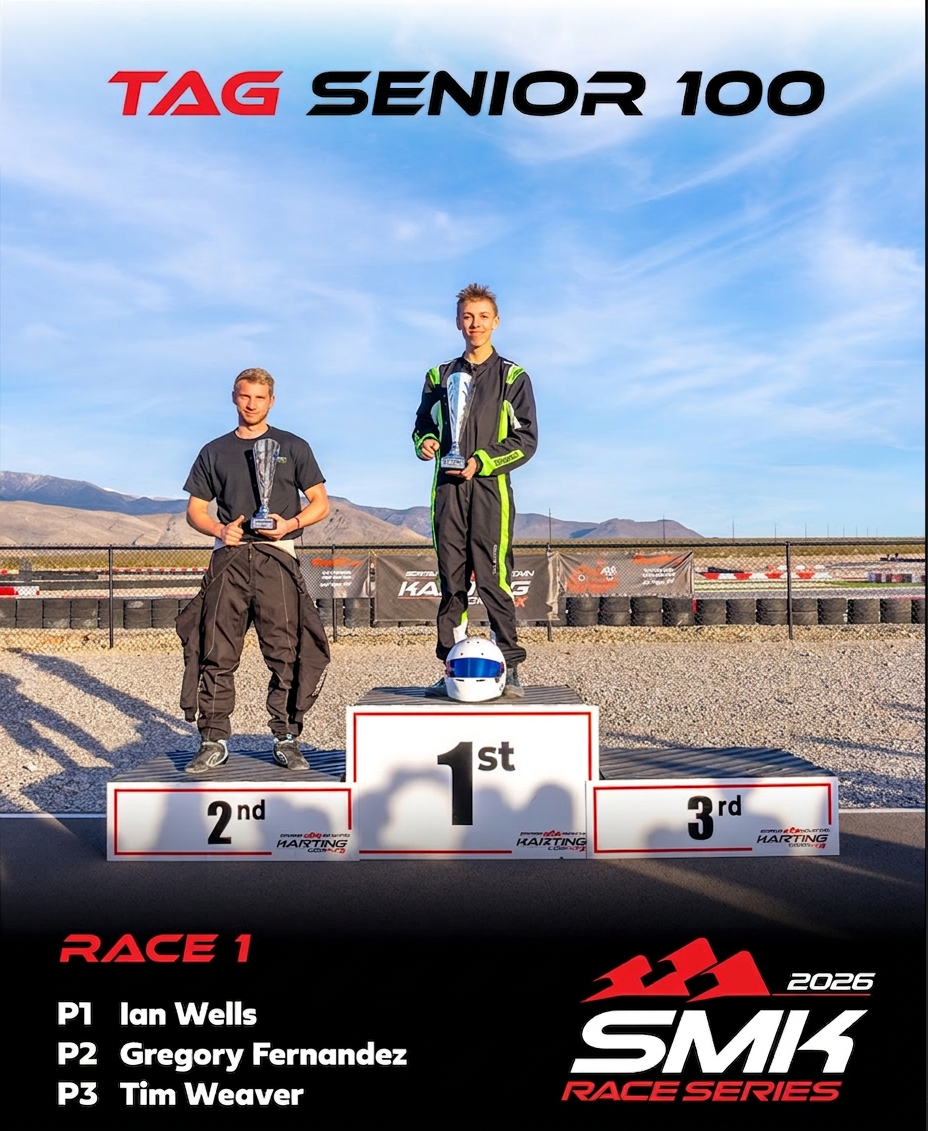 Ian Wells P1 podium — SMK Race Series Race 1, TAG Senior 100