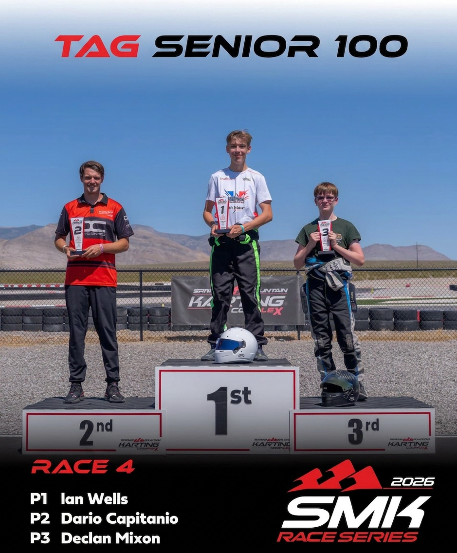 Ian Wells P1 podium — SMK Race Series Race 4, TAG Senior 100